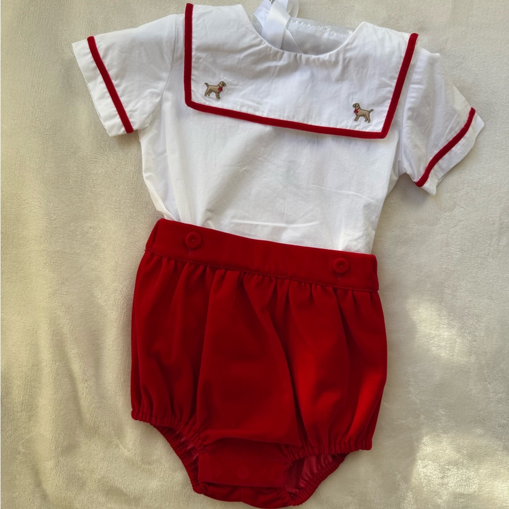 Edgehill Collection White and Red Sailor-Style Baby Bloomers Set